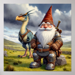 Ein Gnome-Krieger mit seinem Drachen Poster