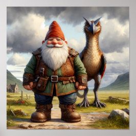 Ein Gnome-Krieger mit seinem Drachen Poster