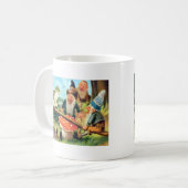 Ein Gnome und Frosch auf einer Pilzsäge Kaffeetasse (Vorderseite Links)