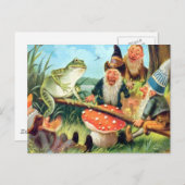 Ein Gnome und Frosch auf einer Pilzsäge Postkarte (Vorne/Hinten)
