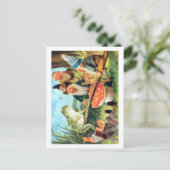 Ein Gnome und Frosch auf einer Pilzsäge Postkarte (Stehend Vorderseite)