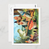 Ein Gnome und Frosch auf einer Pilzsäge Postkarte (Vorne/Hinten)