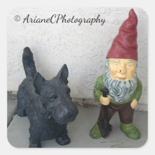 Ein Gnome und seine Hundeaufkleber Quadratischer Aufkleber
