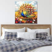 Ein Gold- und Blaupfau Leinwanddruck (Insitu (Schlafzimmer))