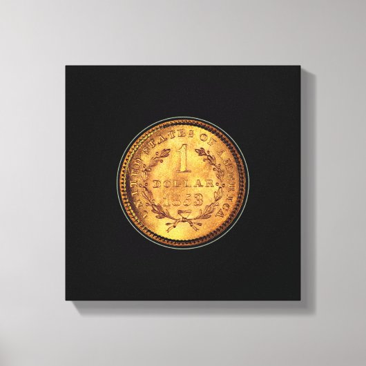 Ein goldener Dollar schwarzer Hintergrund 1853 Leinwanddruck (Vorderseite)