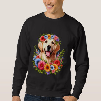 Ein goldener Retriever Hund mit schöner farbenfroh Sweatshirt