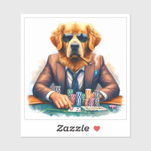 Ein goldener Retriever in einem Anzug spielt Poker Aufkleber (Blatt)