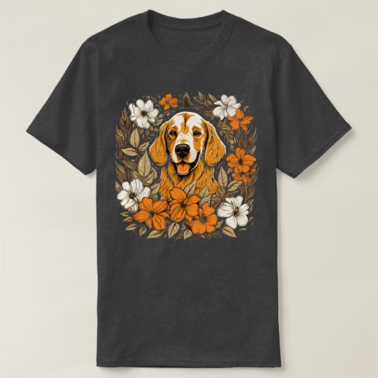 Ein goldener Retriever umgeben von Lilies illustra T-Shirt (Design vorne)