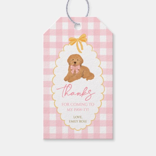 Ein goldenes Jahr Pink Gingham Golden Doodle Geschenkanhänger (Vorderseite)
