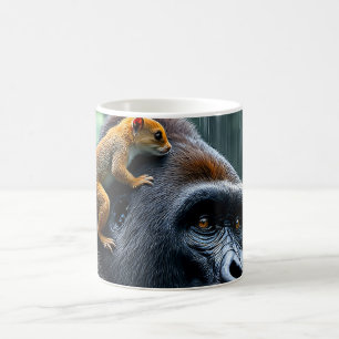Ein Gorilla und ein winziges Nagetier auf seinem K Kaffeetasse