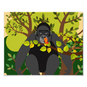 Ein Gorilla, von einem Schmetterling fasziniert Fotodruck