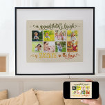 Ein Grandchilds lachen Zitat 8 Foto Collage Almond Poster<br><div class="desc">Personalisiertes Foto-Poster für Ihre Großeltern. Das Design enthält acht Ihrer Lieblings-Fotos, die in einem neutralen Mandelfarbenhintergrund im Format eines Rechteck angezeigt werden. Das Zitat wird in verzierter Kalligraphie in olivgrün und warmen Farbtönen gelb durch verbrannte Orange geschrieben. Es heißt: "Das Lachen eines Enkels ist im Haus sonnig". Die Vorlage ist...</div>