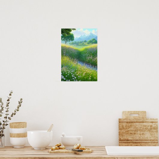 Ein grasbedecktes Feld am Bach Poster (Küche)