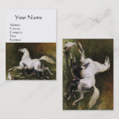 Ein grauer arabischer Hengst mit Hunden, Perle Visitenkarte (Vorne/Hinten)