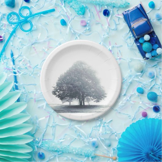 Ein grauer Limoner Baum im foggy Wetter Abendessen Pappteller (Party)