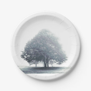 Ein grauer Limoner Baum im foggy Wetter Abendessen Pappteller