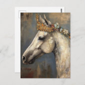 Ein graues Pferd mit einer Blumenkrone Postkarte (Vorne/Hinten)