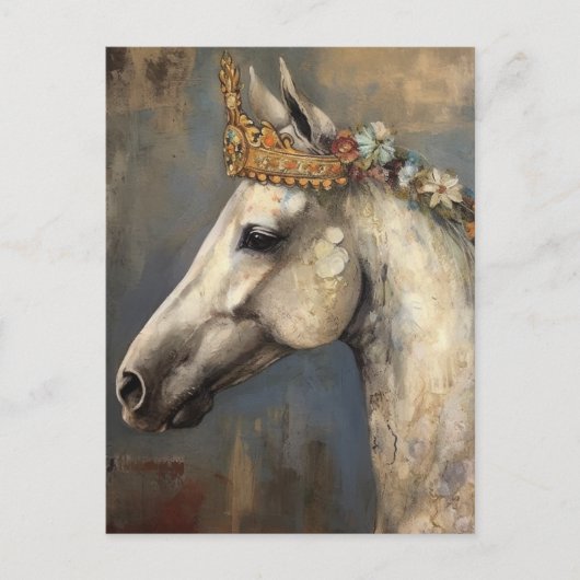 Ein graues Pferd mit einer Blumenkrone Postkarte (Vorderseite)