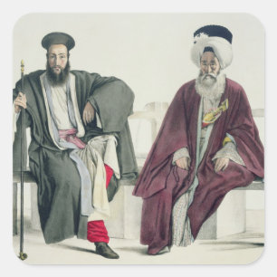 Ein griechischer Priester und ein Turk, graviert v Quadratischer Aufkleber
