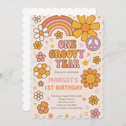 Ein Groovitjahr 1. Geburtstag Party Einladung (Vorne/Hinten)