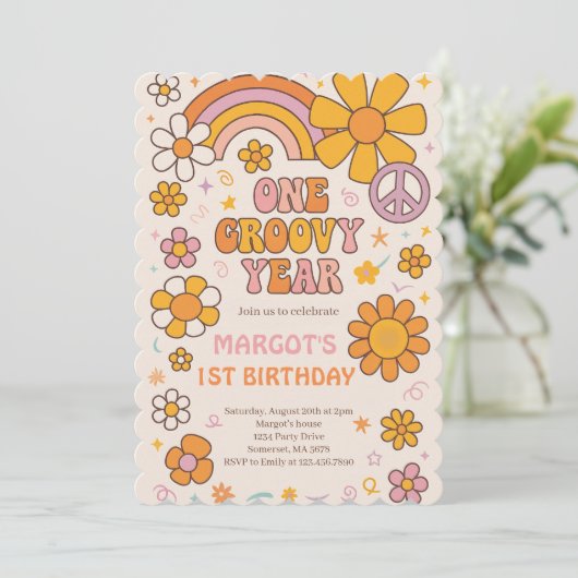 Ein Groovitjahr 1. Geburtstag Party Einladung (Stehend Vorderseite)