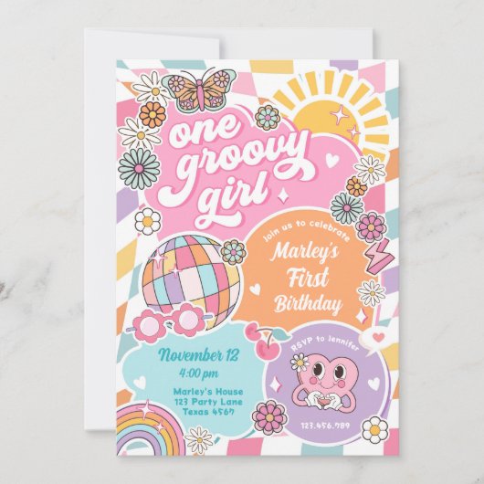 Ein Groovy Girl Retro Preppy Varsity Birthday Einladung (Vorderseite)