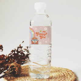 Ein Groovy Girl Retro Rainbow 1. Geburtstag Wasserflaschenetikett