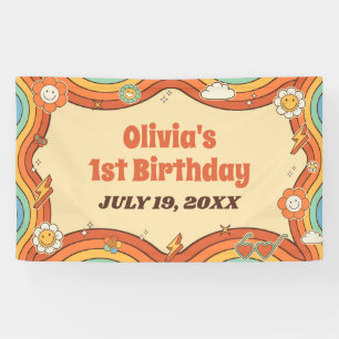 Ein Groovy Girl Retro Rainbow 1. Geburtstags-Party Banner