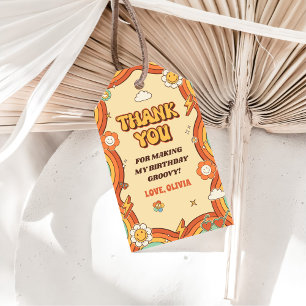 Ein Groovy Girl Retro Rainbow 1. Geburtstags-Party Geschenkanhänger