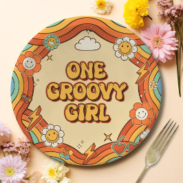 Ein Groovy Girl Retro Rainbow 1. Geburtstags-Party Pappteller