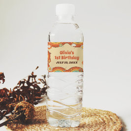 Ein Groovy Girl Retro Rainbow 1. Geburtstags-Party Wasserflaschenetikett