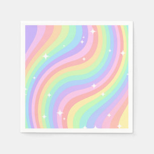 Ein Groovy Jahr Retro-Pastell-Regenbogen-Wellig 1. Serviette