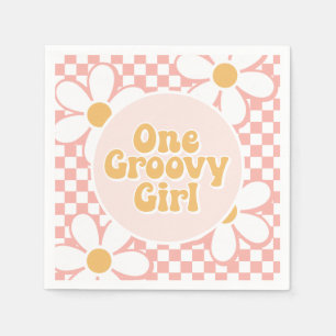 Ein groovy Mädchen Pink Daisy Checker Serviette