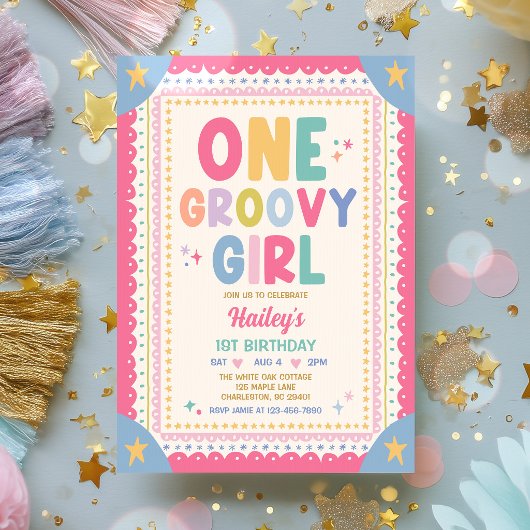 Ein Groovy Mädchen Whimsical Mädchen 1. Geburtstag Einladung