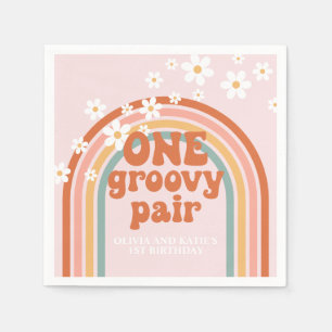 Ein groovy Paar daisy Regenbogen 1. Geburtstag Serviette