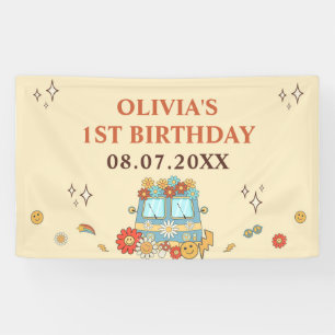 Ein Groovy Retro Rainbow 1. Geburtstag Banner