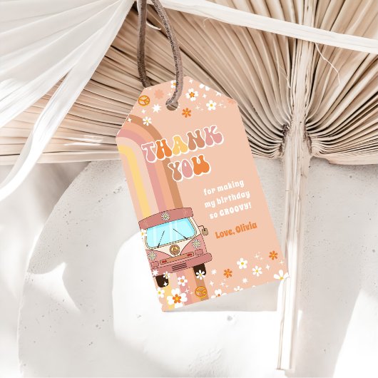 Ein Groovy Retro Rainbow 1. Geburtstag Geschenkanhänger