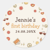 Ein Groovy Retro Rainbow 1. Geburtstag Runder Aufkleber (Vorderseite)