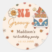 Ein Groovy Retro Rainbow 1. Geburtstag Runder Aufkleber (Vorderseite)