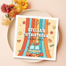 Ein Groovy Retro Rainbow 1. Geburtstag Serviette