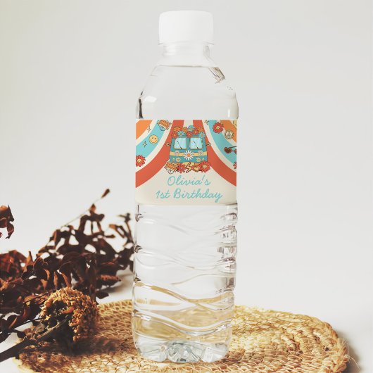 Ein Groovy Retro Rainbow 1. Geburtstag Wasserflaschenetikett