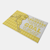 Ein großer Lacrosse Spieler und das beste Ziel sei Fußmatte (Schrägansicht)