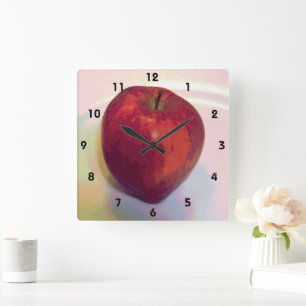 Ein großer roter Apfel Quadratische Wanduhr
