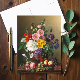 Ein großes Blumenbouquet mit Pfirsichen und Traube Postkarte
