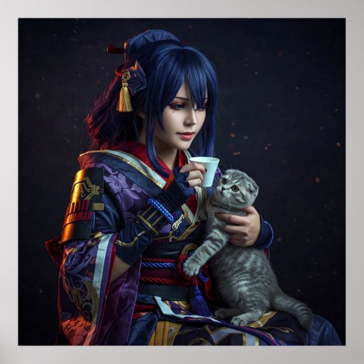 Ein großzügiges Herz: Anime-Charakter mit Kitten Poster (Vorne)