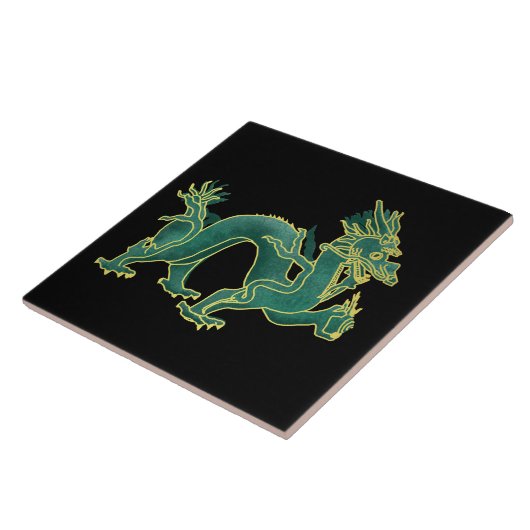 Ein grüner Drache mit Goldordnung Fliese (Seite)