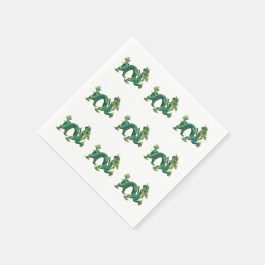 Ein grüner Drache mit Goldschnitt Serviette (Ecke)