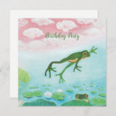 Ein grüner Frosch springt in das Party des Teiches (Vorne/Hinten)