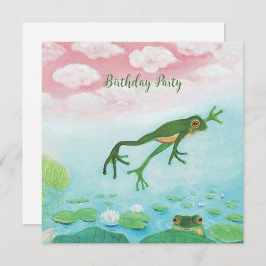 Ein grüner Frosch springt in das Party des Teiches (Vorne/Hinten)