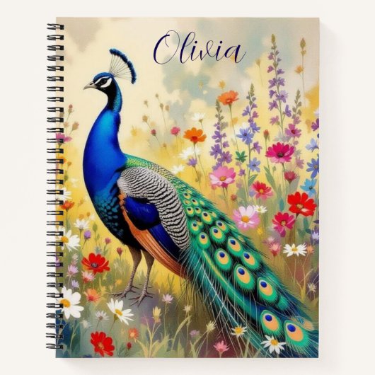 Ein grüner und blauer Pfau in Blumen Personalisier Notizblock (Vorderseite)